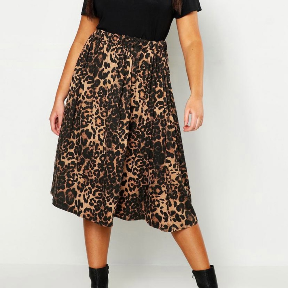 Plus Jersey Animal Print Midi Skater Skirt